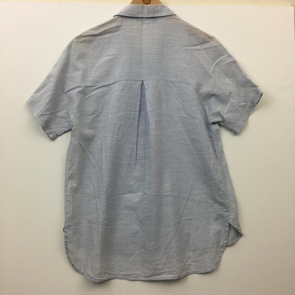 Zara Womens Size S Button Up Shirt Short Sleeve Light Blue Cotton Blend - Picture 8 of 12